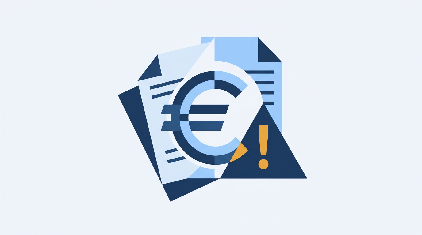 Abstrakte Illustration mit Euro-Symbol, Dokumenten und Warndreieck